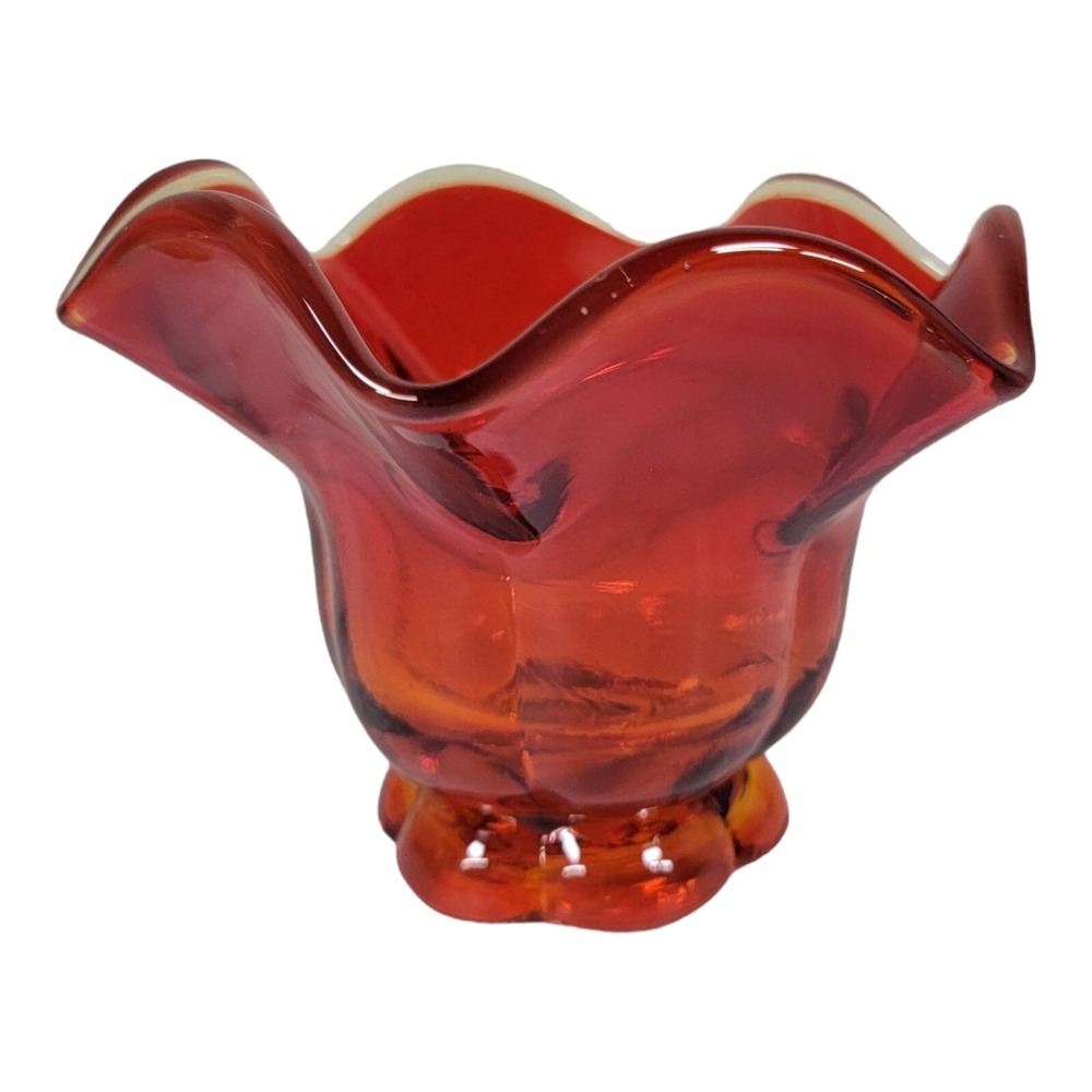 Vintage L.E Smith Amberina Handkerchief Glass Candy Dish Bowl Vase